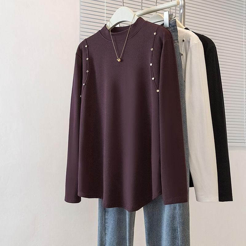 

Plus Size Women s Velvet Long Sleeve Top - Half-High Neck, Loose Fit, Stylish Flaw Cover, Autumn/Winter Collection 3XL (161-180 jin) темно-фіолетовий колір