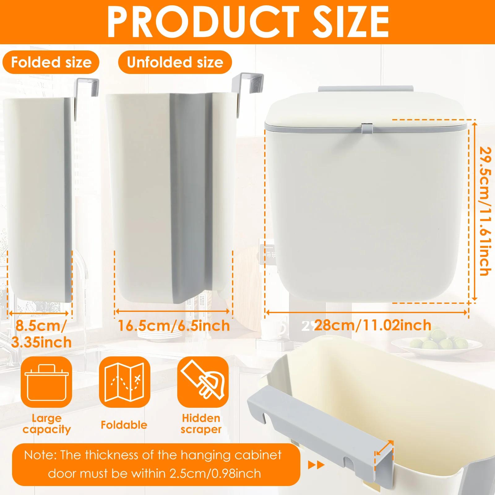 

Hanging Trash Can Kitchen Food Compost Bin with Lid and Hidden Scraper Space Saving Foldable Wall Mounted Garbage Can for Home 12L бежевий