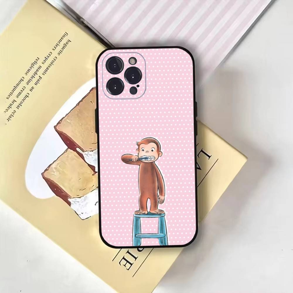 Cute monkey curious george pattern Phone Case For iPhone17,16,15,14,13,12,11 Plus,Pro Max,Soft Black Cover