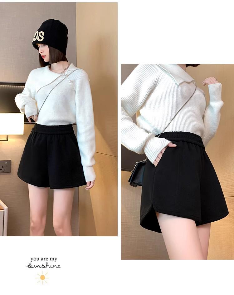 2025 Woolen High-Waist A-Line Shorts for Women: Autumn/Winter Casual Wide-Leg Petite Fit