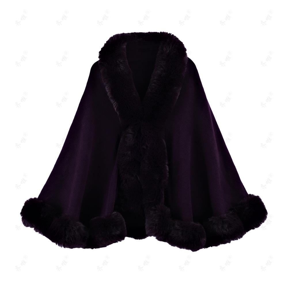 Elegant Faux Mink Woolen Cape Shawl: Plus Size Knit Cardigan Coat for Women