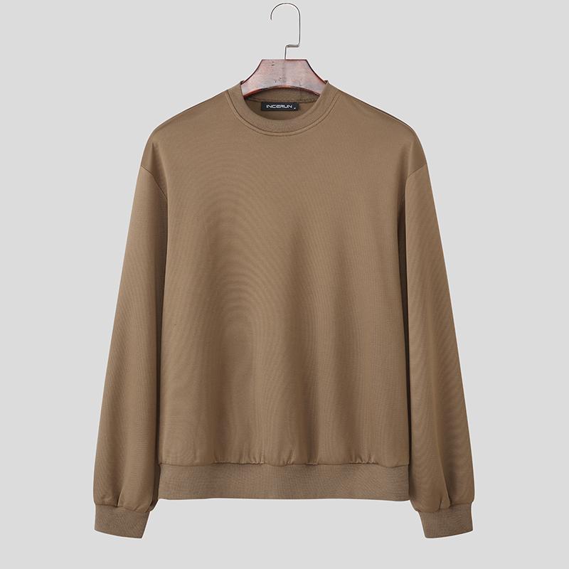 

INCERUN Oversized Men Casual Long Sleeve Texture Pullovers Sweatshirts 5XL коричневый