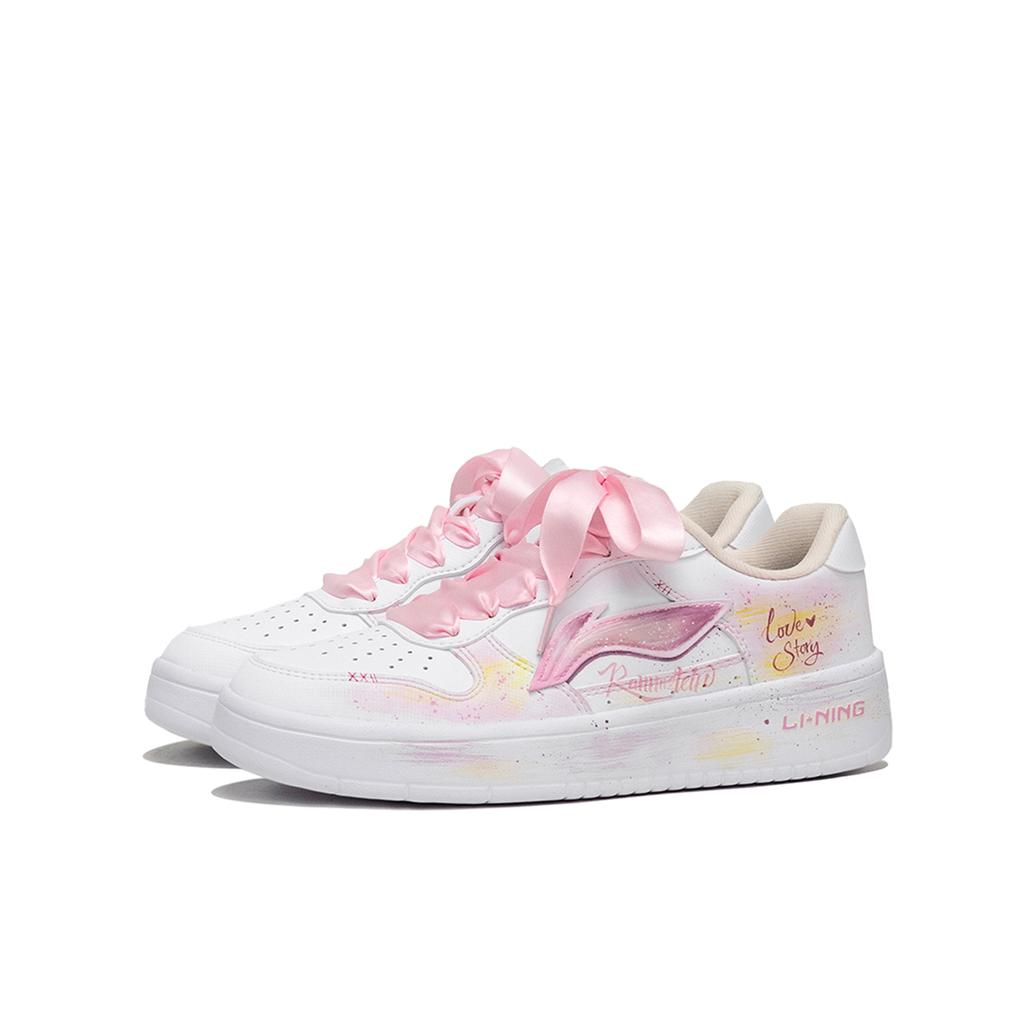 Li Ning Floating Boat Cushioning, Wear Resistant Low Top Skateboard Shoes Men's Pink White AGCS419-1(Team202-)