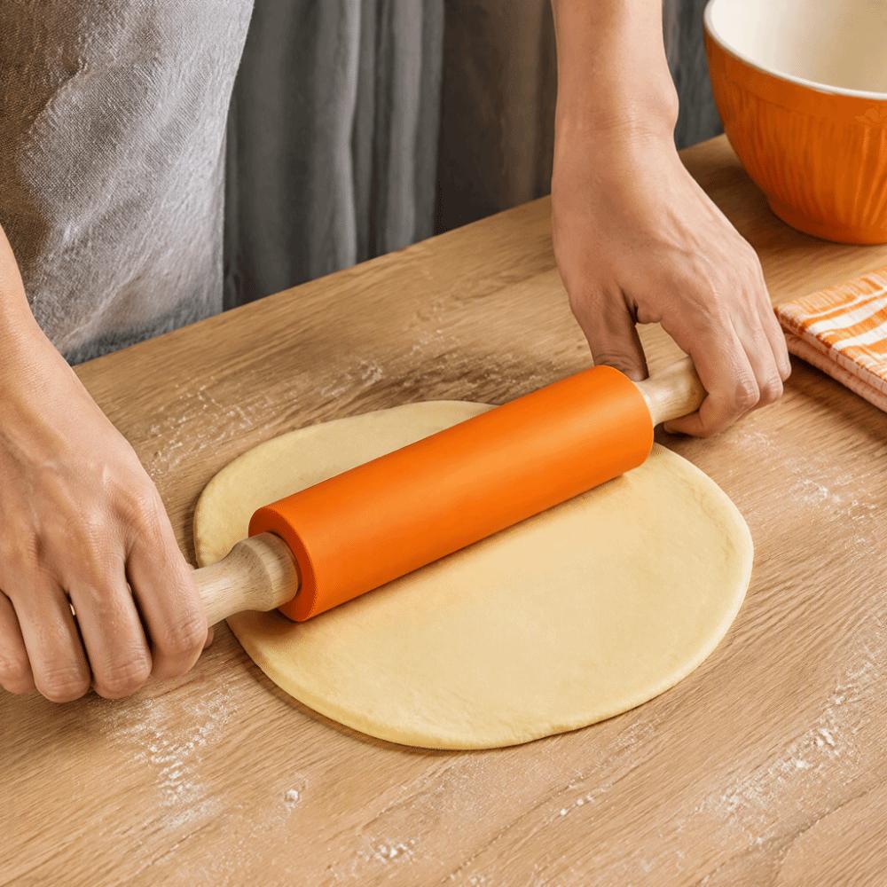 Solid Wood Handle Dough Roller Silicone Baking Rolling Pin Rolling Pin  Dough Pancake Pastry Cookie