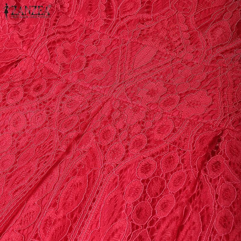 ZANZEA Elegante Spitze Damen Casual Quadratkragen Kurzarm Langes Kleid