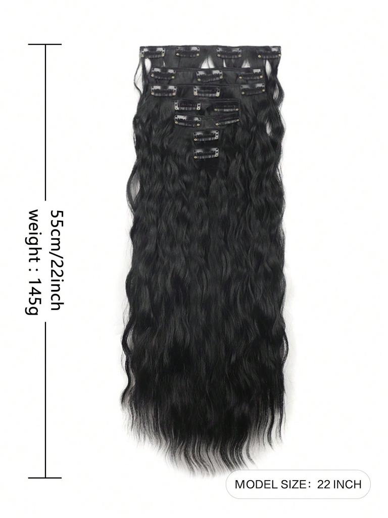 Syntetyczne przedłużki do włosów 7 szt. 16 klipsów 22-calowe czarne przedłużki do włosów dla kobiet grube podwójne osnowy faliste miękkie włosy peruka