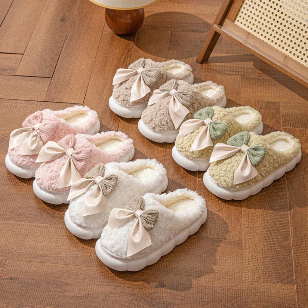 Cute Butterfly Cotton Slippers for Autumn and Winter, Women's Warm Indoor Home, Thick Soled Woolen Slippers