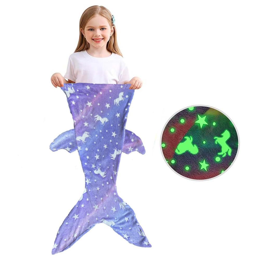Children's Mermaid Glow-in-the-Dark Sleeping Bag Double-Sided Blanket for Sleeping and Napping