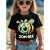 Children Crew Neck Short Sleeve T-Shirt with Cartoon Zombie Bee Print