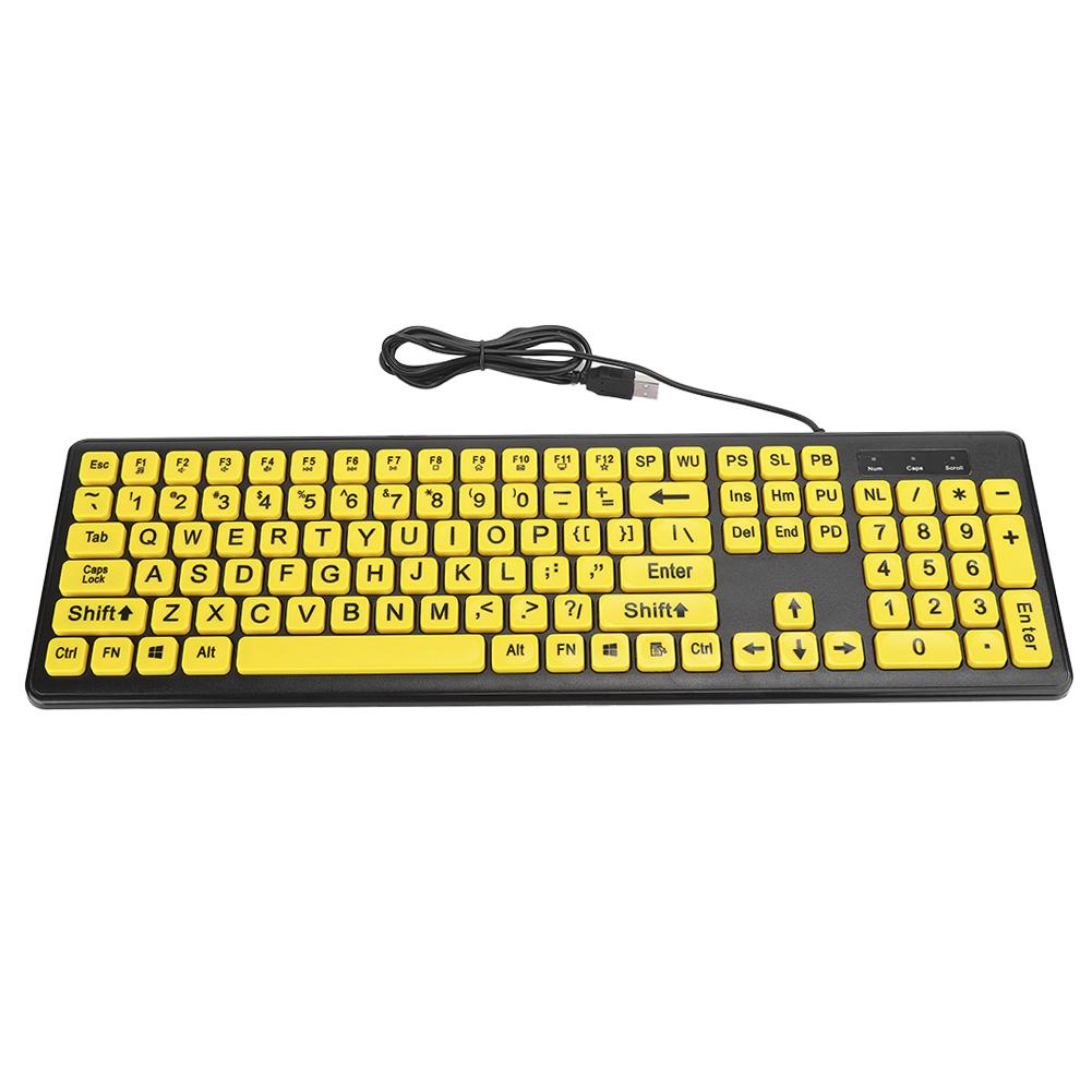USB Keyboard Computer Accessory Large Letter Print Wired Yellow Button for Vista   XP   OS X