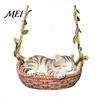 Decorative Vine Rope Cat Craft Hanging Basket Statue, Cute Sleeping Kitten Figurine, Outdoor Resin Ornament for Garden Patio Porch Decoration
