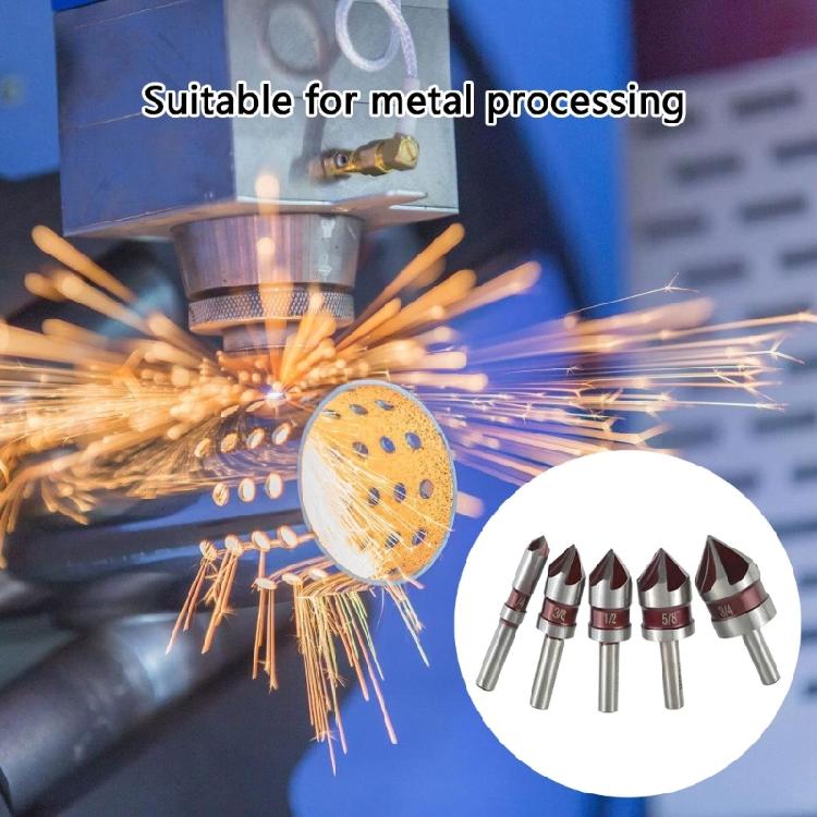 5pcs Chamfering Tool Set with 5% Cobalt Content and Round Shank 5 Flute Design Countersink Drill Bit for Wood Plastic