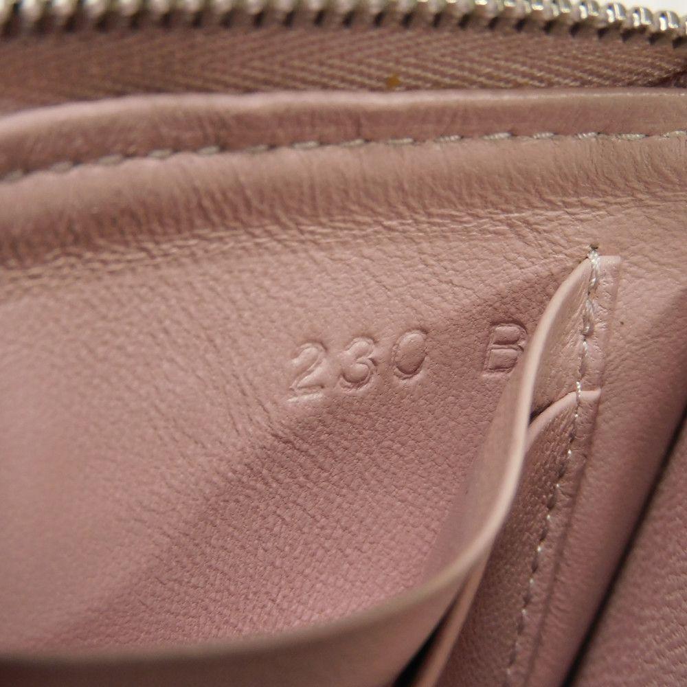 Used Saffiano Keychain 11569 1PP122 7943 L-shaped Zipper Key Ring with Card Case and RFID Triangle Logo, Pink, Women's