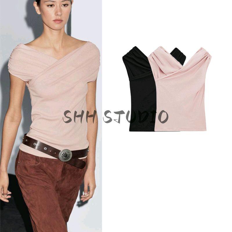 MD Summer New Arrival Women's French Style Design Cotton off-Shoulder T-shirt Tops 6821763 6821763