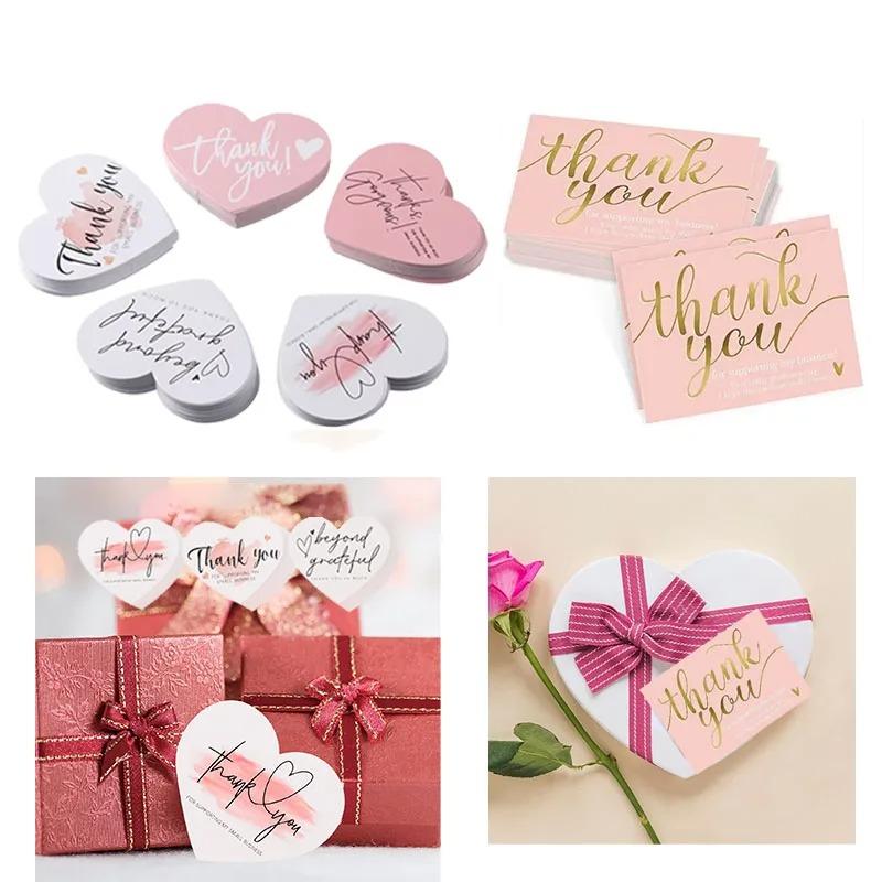 Pink Heart Shaped Appreciation Cards Bulk Thank You Gift Tags for Business Events Party Wedding Favors Craft Suppliess