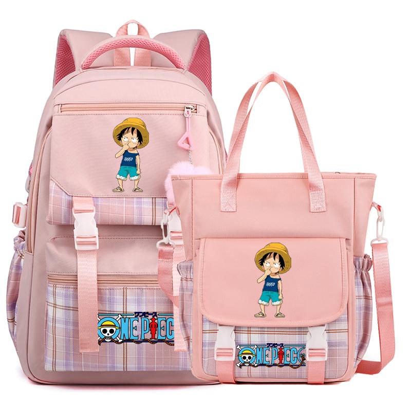 2Pcs/set Anime One Piece Large Capacity Handbag for Teenager Student Children Girl Boy Back To School Washable Versatile Crossbody Shoulder Bag