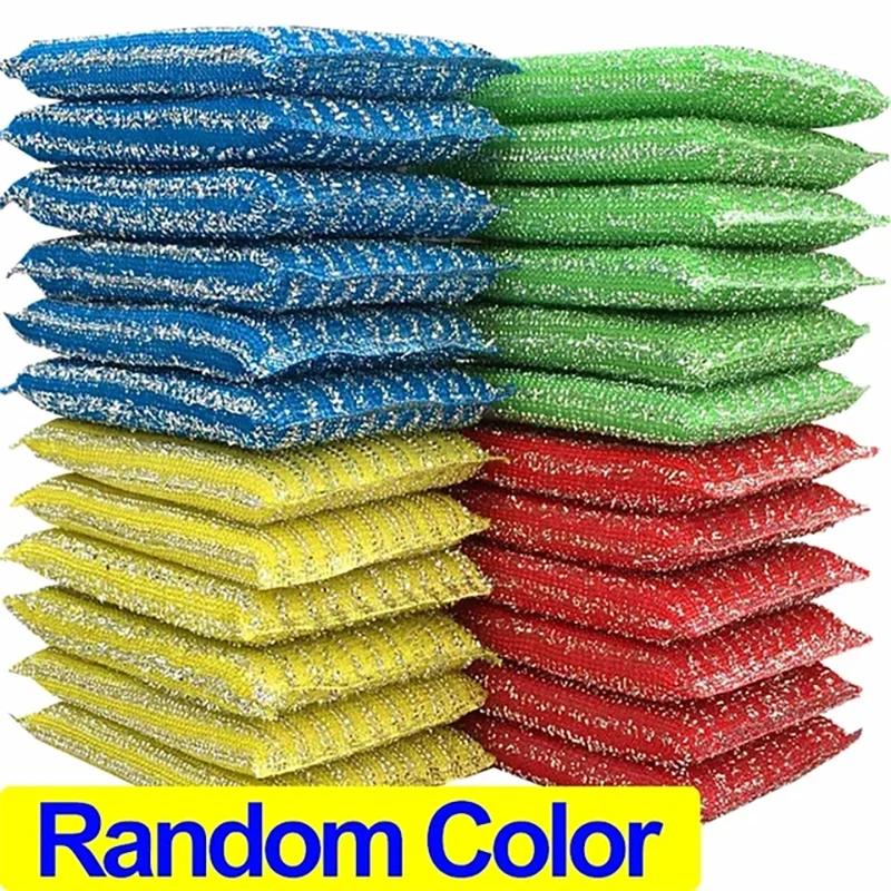 Steel Wire Cloth Sponge Wipe Scouring Cloth Kitchen Decontamination Clean Bowl Dish Pot Brush Household Cleaning Accessories 4PCS