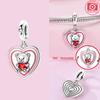 Silver 925 Colored Zircon Heart-shaped Pendant Beads Charm Fit Bracelet Jewelry Making Fine Gift for Women