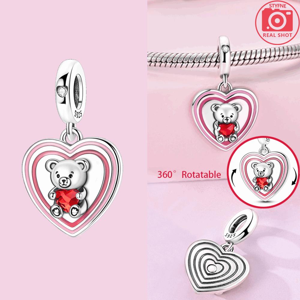 Silver 925 Colored Zircon Heart-shaped Pendant Beads Charm Fit Bracelet Jewelry Making Fine Gift for Women