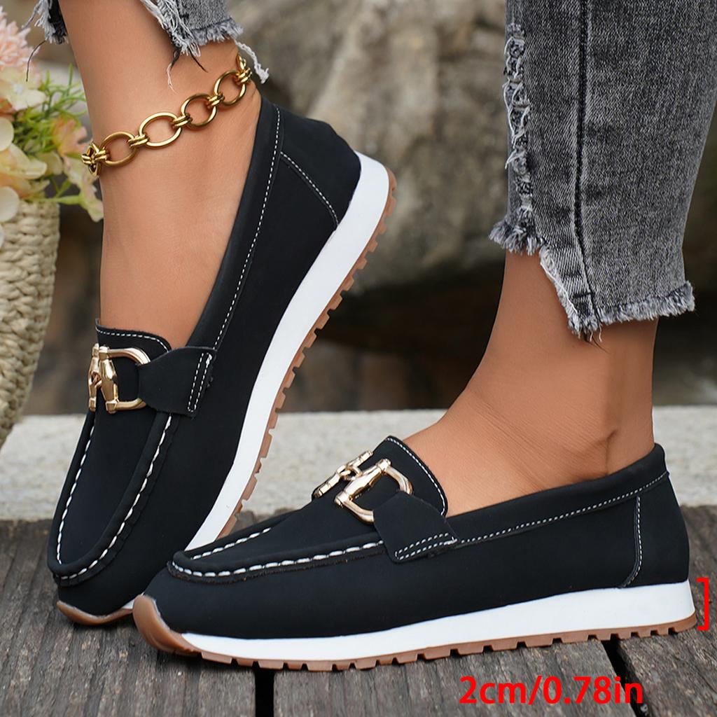 Large size casual women's shoes breathable single shoes new metal buckle soft surface soft sole light fashion women
