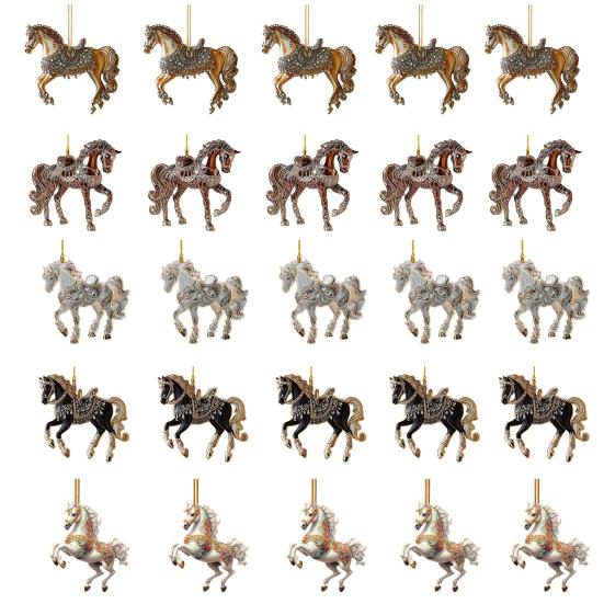 1/2/3/4/5/6/7/8/10/12/15/20/25 Pcs Horse Ornaments For Christmas Tree Metallic Rhinestones Horse