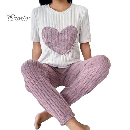 

2 шт./комплект, женская зимняя пижама, круглый вырез, узор в виде сердца, короткий рукав, домашняя одежда, топ, штаны, комплект, свободная домашняя одежда, женская ночная рубашка XXL фиолетовый