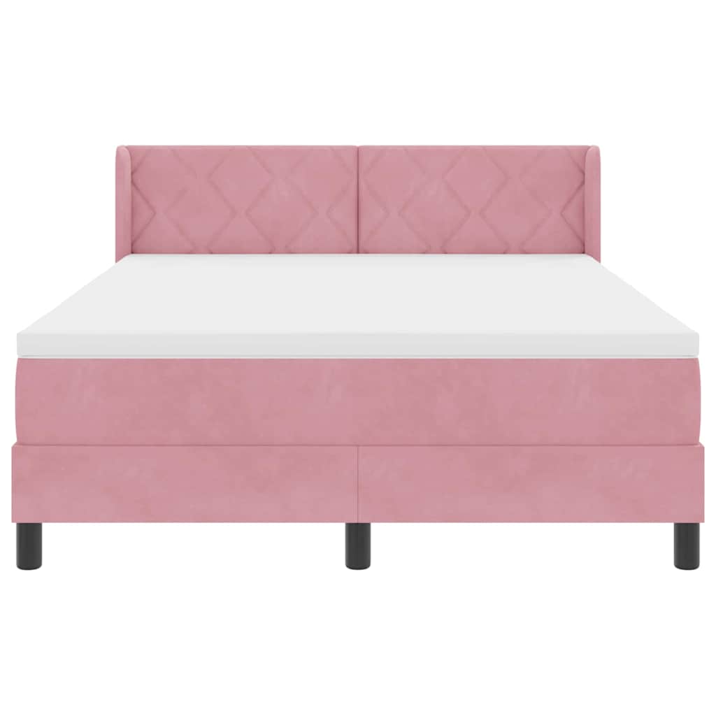 Box Spring Bed with Headboard Pink 190 x 140 cm Velvet