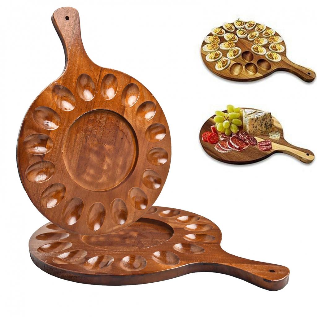 Deviled Egg Platter Round Egg Holder Wooden Deviled Egg Tray Storage Tray