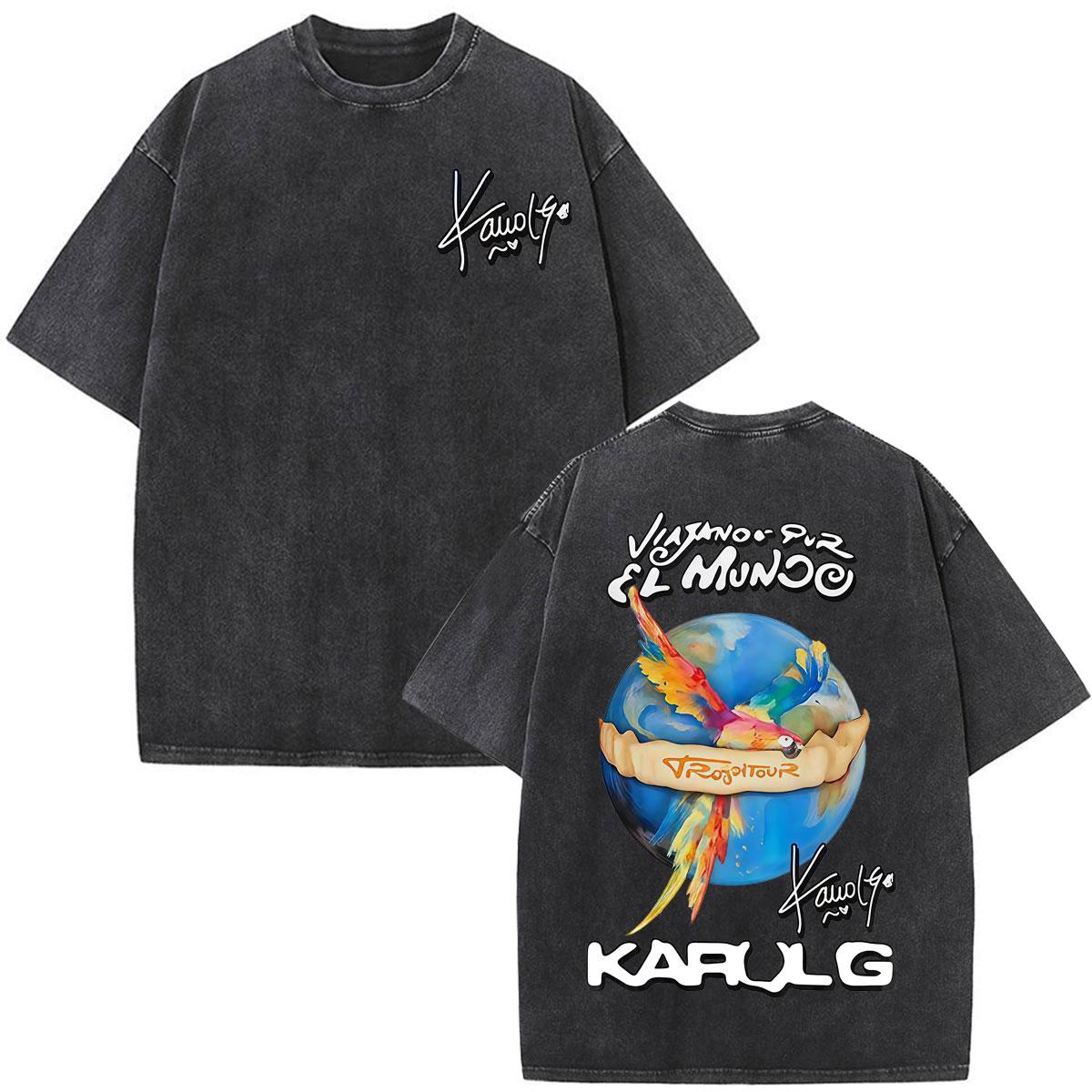 

Karol G Viajando Por El Mundo Tropitour Graphics T Shirt Unisex Women Fashion Cotton Loose Casual Vintage Washed Tshirts Tops S