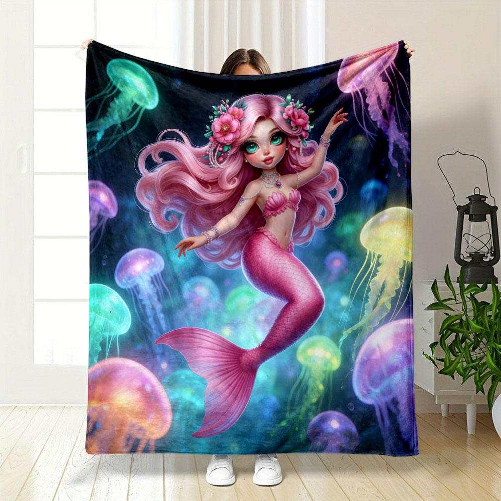 Beautiful Mermaid Pink Printing Blanket Flannel Soft Comfort Home Travel Blanket Kids Warm Blanket Picnic Multi-Size Selection