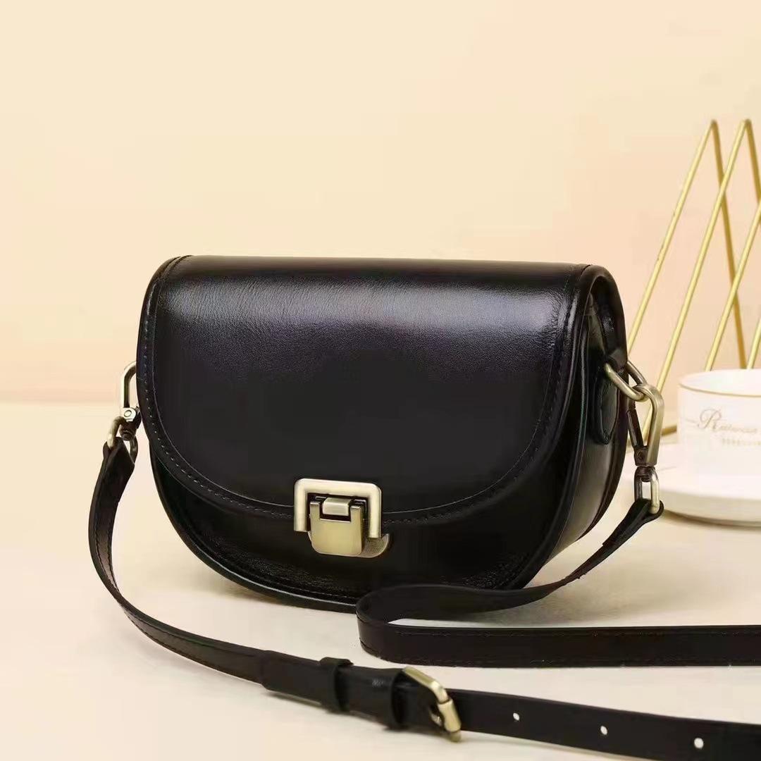 

Genuine Leather Women s Bag Vintage Style Women Crossbody Bags Cowhide Half Round Saddle Shoulder Bag