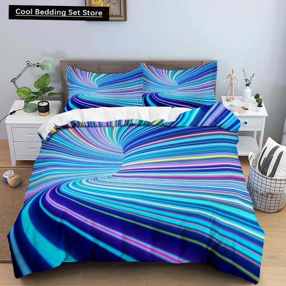 Comforter 3D Psychedelic Abstract Double Queen Bedding Set 2/3Pcs King Full Size Blue Polyester Comforter