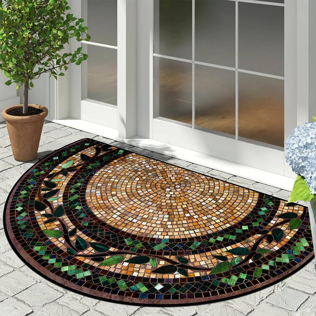Entrance Door Mat Dustproof Floor Mats Semicircle Outdoor Imitation Stone Carpet Spring Green Plant Carpets Home Decoration Rug