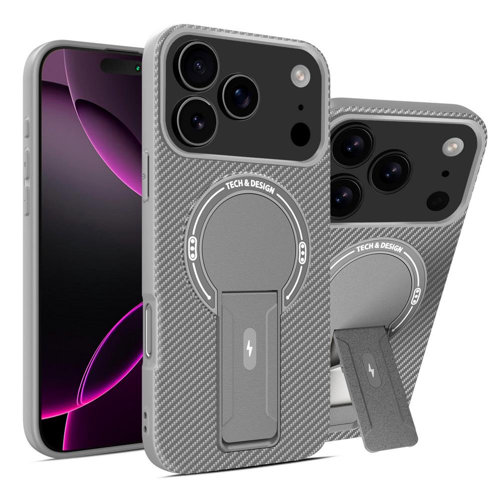 Carbon Fiber Invisible Stand Holder Built-in Magnetic Ring Case for iPhone 17 Pro Max 17 Air 16e 16 15 Plus 14 + 13 12 11 Cover