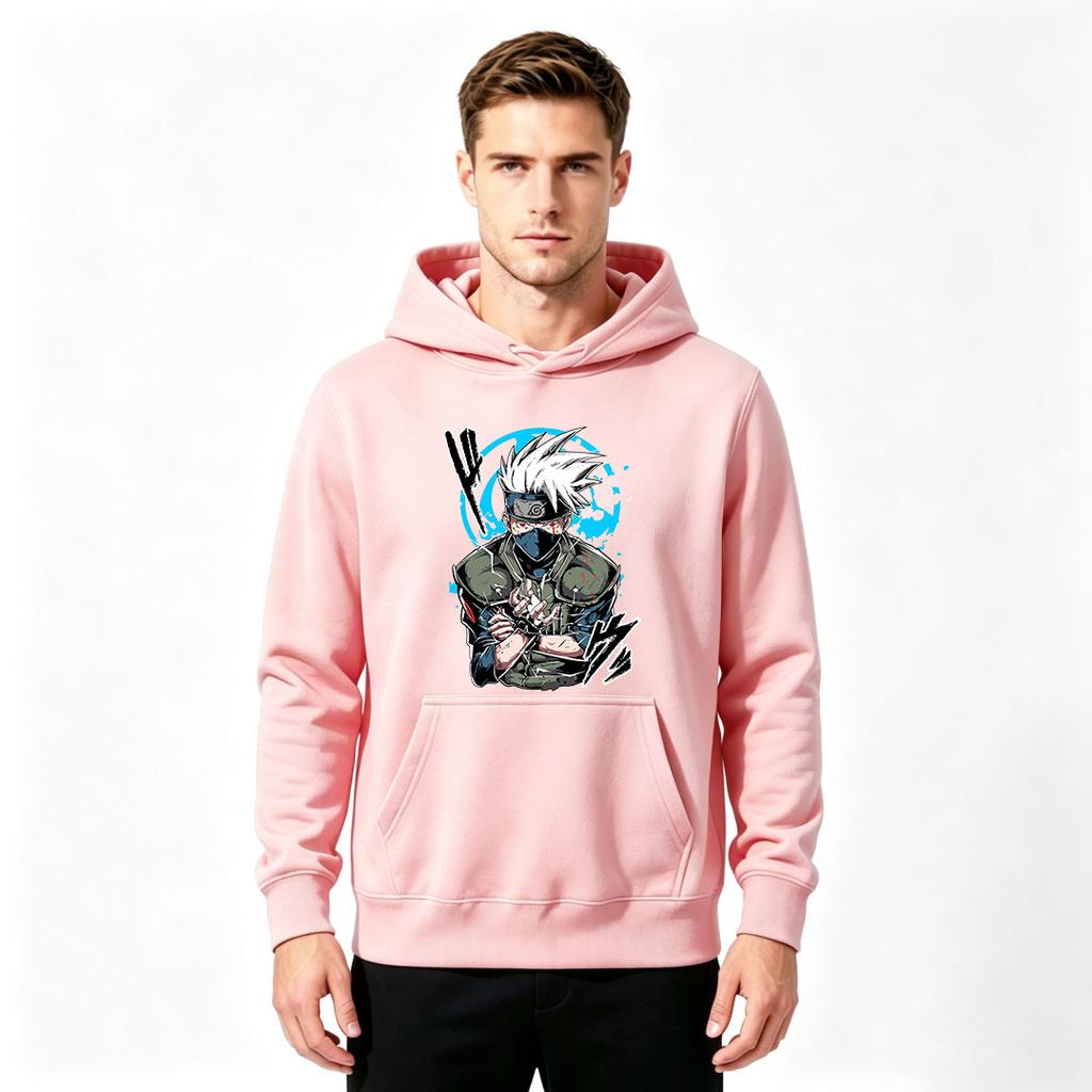 Men Anime Character Print Pullover Hoodie Casual Long Sleeve Sweatshirt for Daily Wear