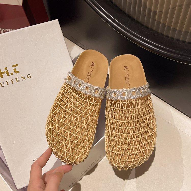 European and American fashion hollow woven bag head cool slippers women's 2025 new comfortable and lightweight skirt beach slippers