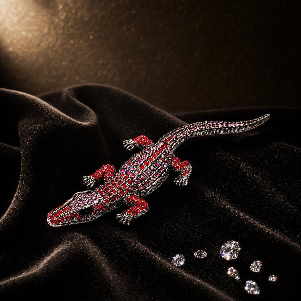 Crocodile Brooch Pin With Water Diamond Decoration For Men And Women