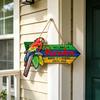 Willkommen im Paradies Schild Hawaiianischer Papagei Holzschild Hängend Sommer Hibiskus Tropisches Schild für Strand Poolparty Haustür Veranda Eingangsbereich Wanddekor