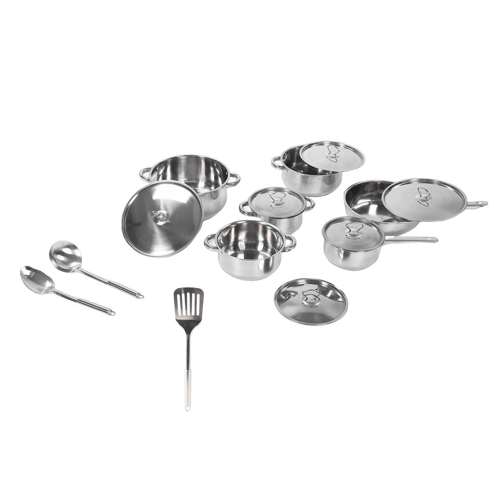 Stainless Steel Cookware Set 4 Soup Pots 2 Pans 1 Spatula 2 Spoons Kitchen Cooking Set for Home