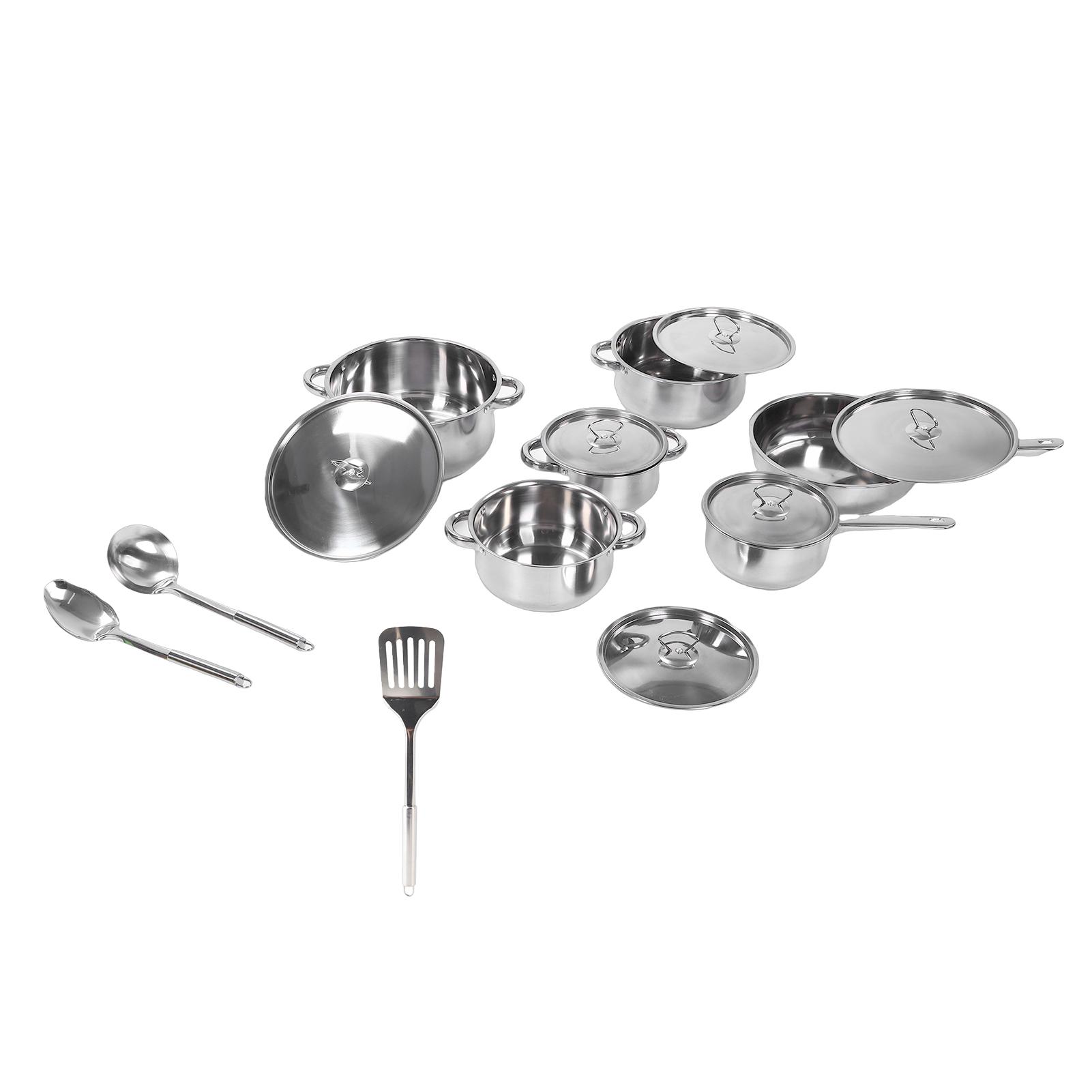 

Stainless Steel Cookware Set 4 Soup Pots 2 Pans 1 Spatula 2 Spoons Kitchen Cooking Set for Home L