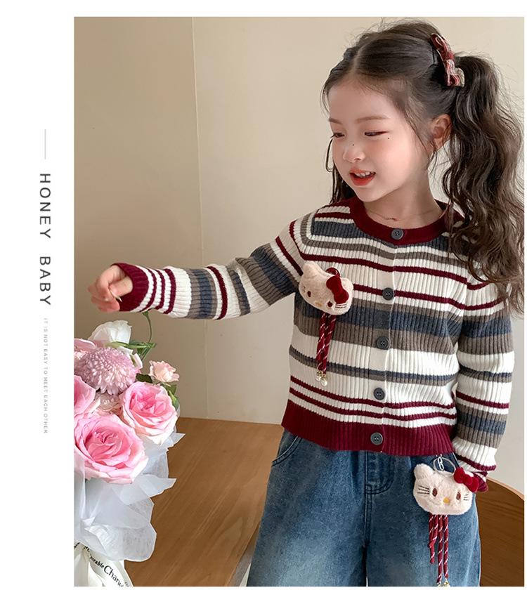 Girls' Korean Striped Cardigan & Baby Jeans Autumn Set 2025