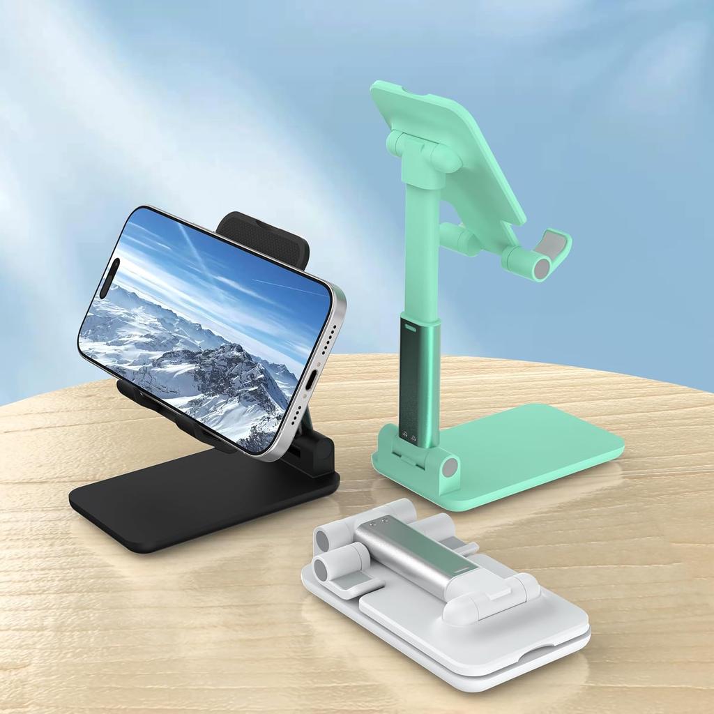 2 Pack Cell Phone Stand for Desk, Adjustable Angle & Height, Foldable Portable Phone Holder with Anti-Slip Silicone Pad, Compatible with iPhone