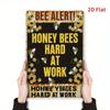 Vintage Metal Wall Art Bee Alert Rusty Iron Sign Honeycomb Decor 7.8x11.8 Inch