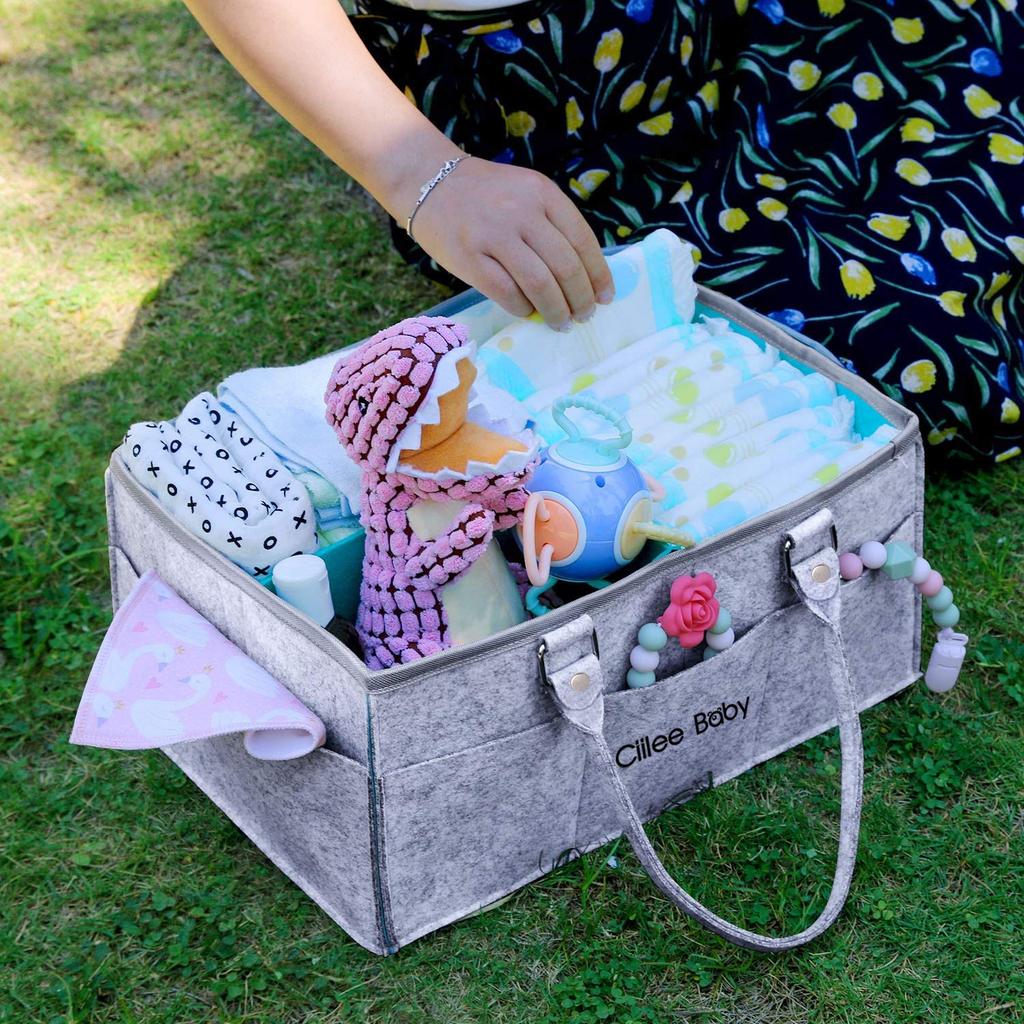 Ciilee Baby Diaper Storage Large Capacity with Detachable Foldable Baby Storage Car Travel Small Portable Baby Supplies Organizer Compartments Bag,