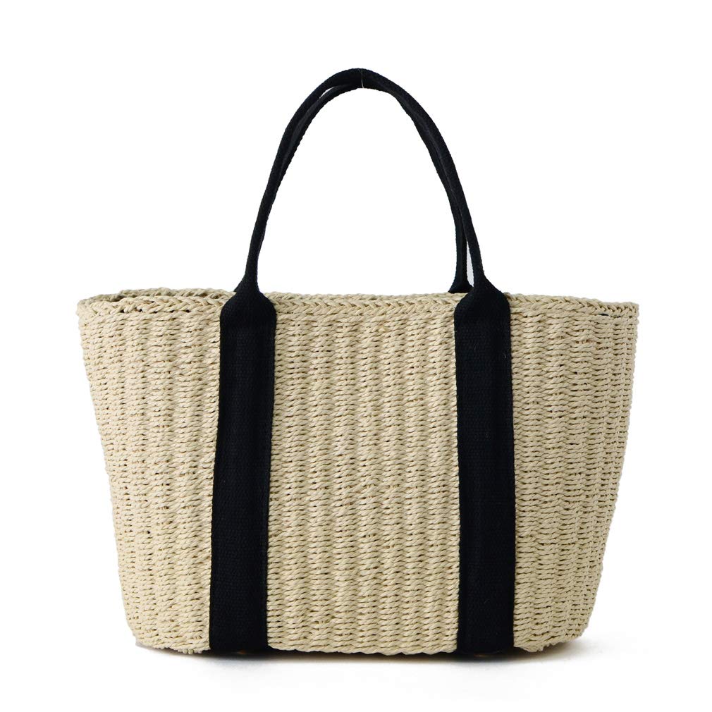 Vita Felice Basket Tote Bag with Tape Large Sturdy Woven Paper Tote Bag with Top Handle, Women's, Ultra-Lightweight, Capacity, Zipper, Hand-Knitted,