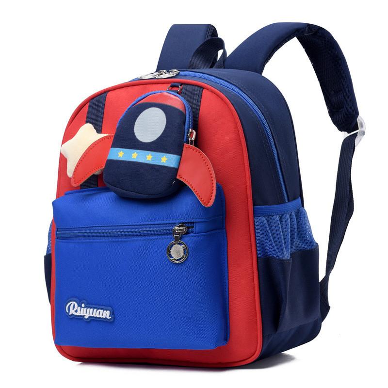 Adorable Nylon Kids Backpack Cartoon Design School Bag For Boys And Girls Rocket