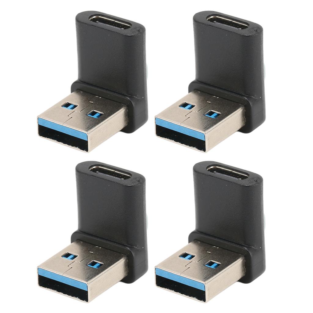 4pcs USB Type C Right Angle Adapter 10Gbps Transmission Portable USB Male To Type C Female Adapter for Laptops Desktops