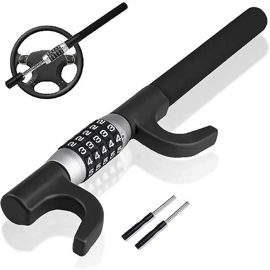 Car Steering Wheel Lock with Combination Code, Telescopic 2-Section Anti-Theft U Lock