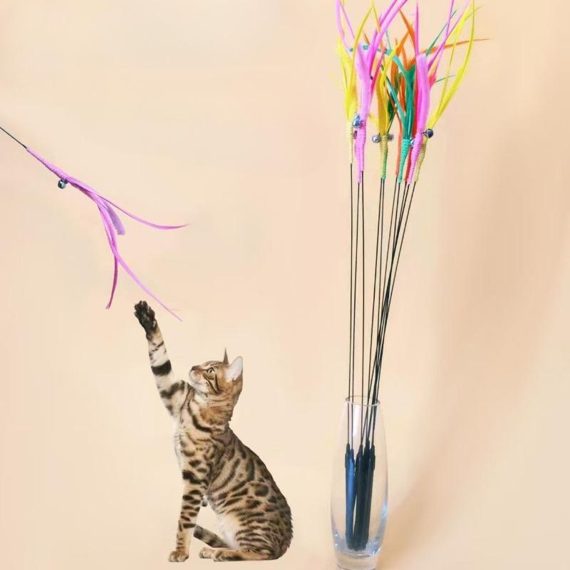 Cat Toys, Dog Tail Grass Long Stick, Cat Teasing Stick, Feather Steel Wire, Flexible, Relaxing and Self-entertaining