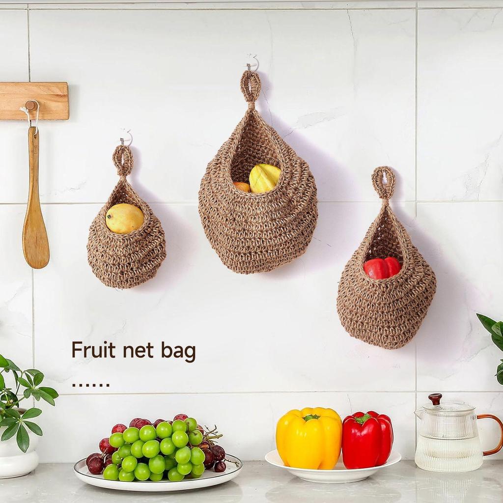 Handgemaakte Katoenen Touw Wandhangende Mand – Groente- en Fruit Bewaar Net